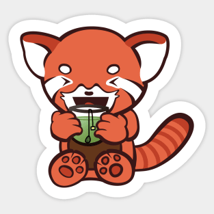Red Panda Loves Green Tea Sticker